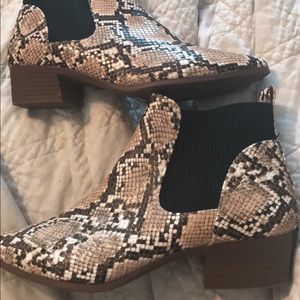 Faux snakeskin booties